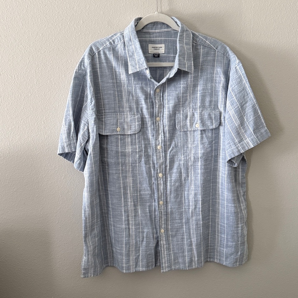 America Eagle Poolside Striped Button-Up Shirt size XL